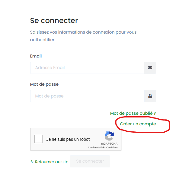 Bouton de création de compte